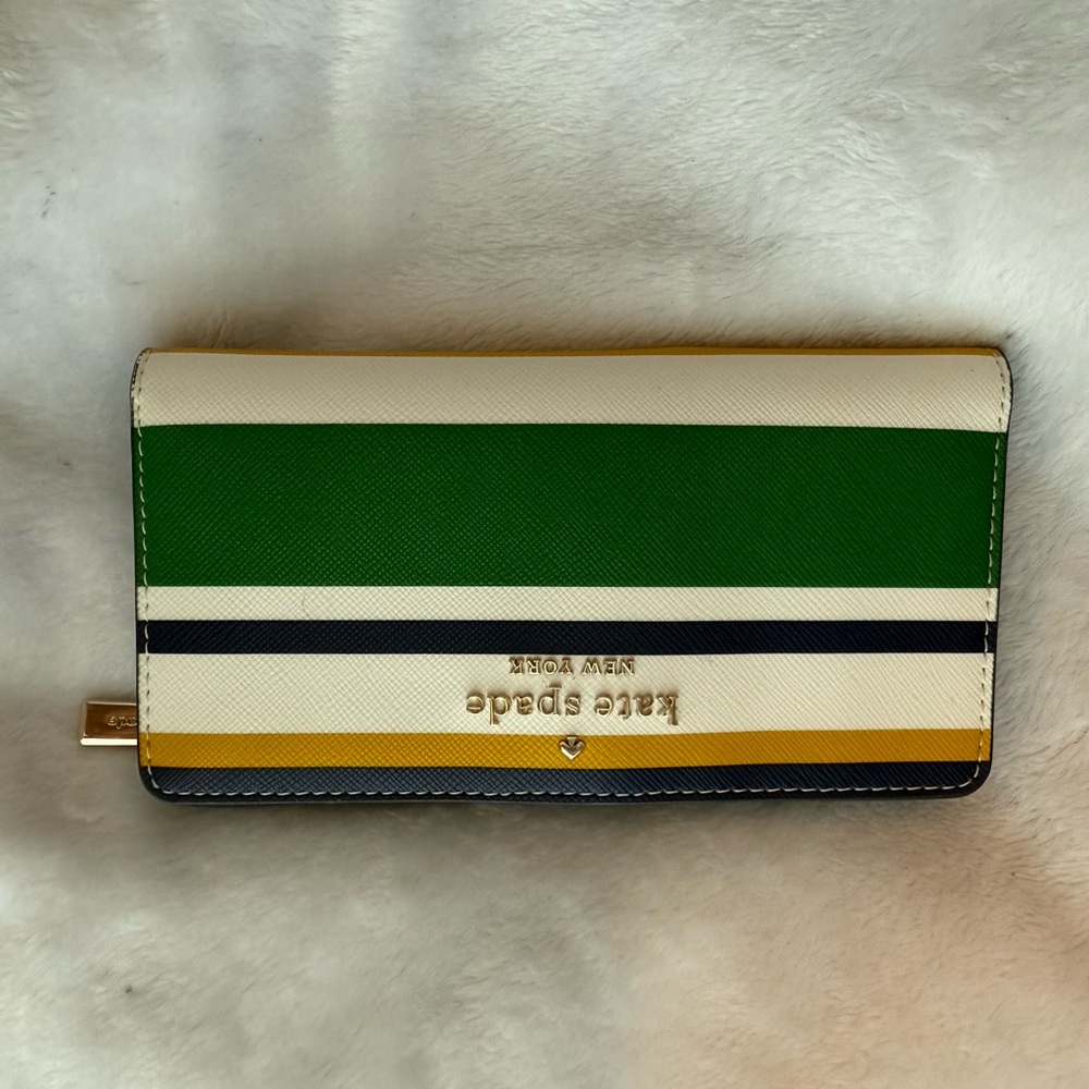 Kate Spade Green and Cream Striped Clutch